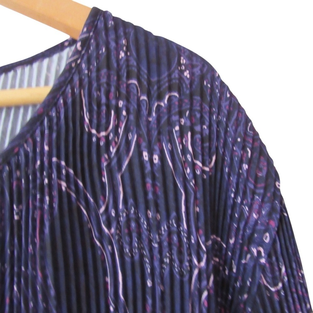 Catherines Affinity Chain Pleated Blouse 4X Purple Paisley Bell Sleeve Ribbed - Picture 5 of 12